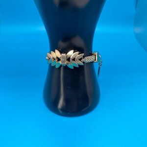 Vintage Monet Leaf Bracelet Gold Tone Rope Chain Adjustable 7"